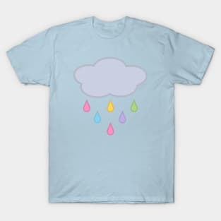 Raining Rainbow Raindrop Rain Cloud in Blue T-Shirt